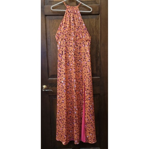 NWT Christian Siriano NY Halter Maxi Dress Orange-Pink Leopard Print Sleeveless - Picture 1 of 9